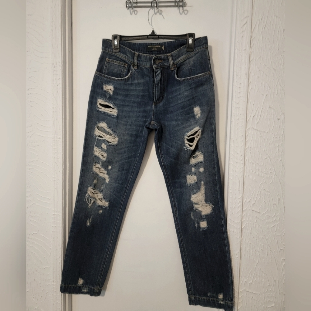 Dolce and Gabbana destroyed boyfriend jeans, Italian 42/ US 6